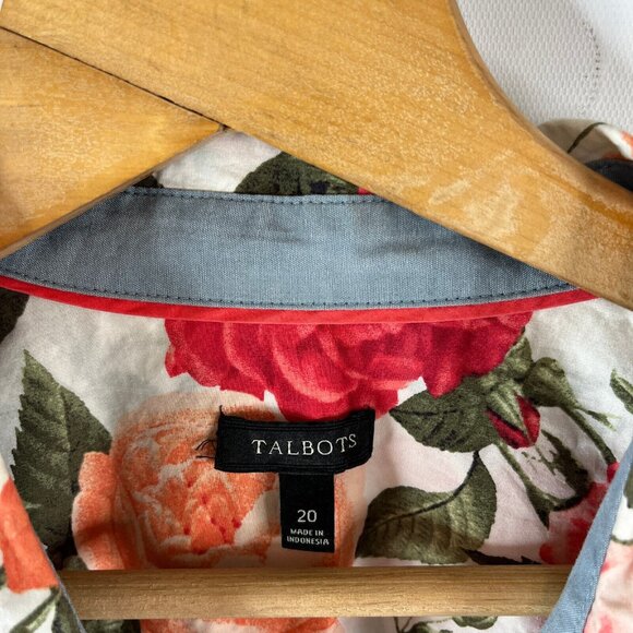 Talbots Womens Button Up Shirt Top Size 20 Multicolor Floral Rose Long Sleeve - Picture 3 of 11